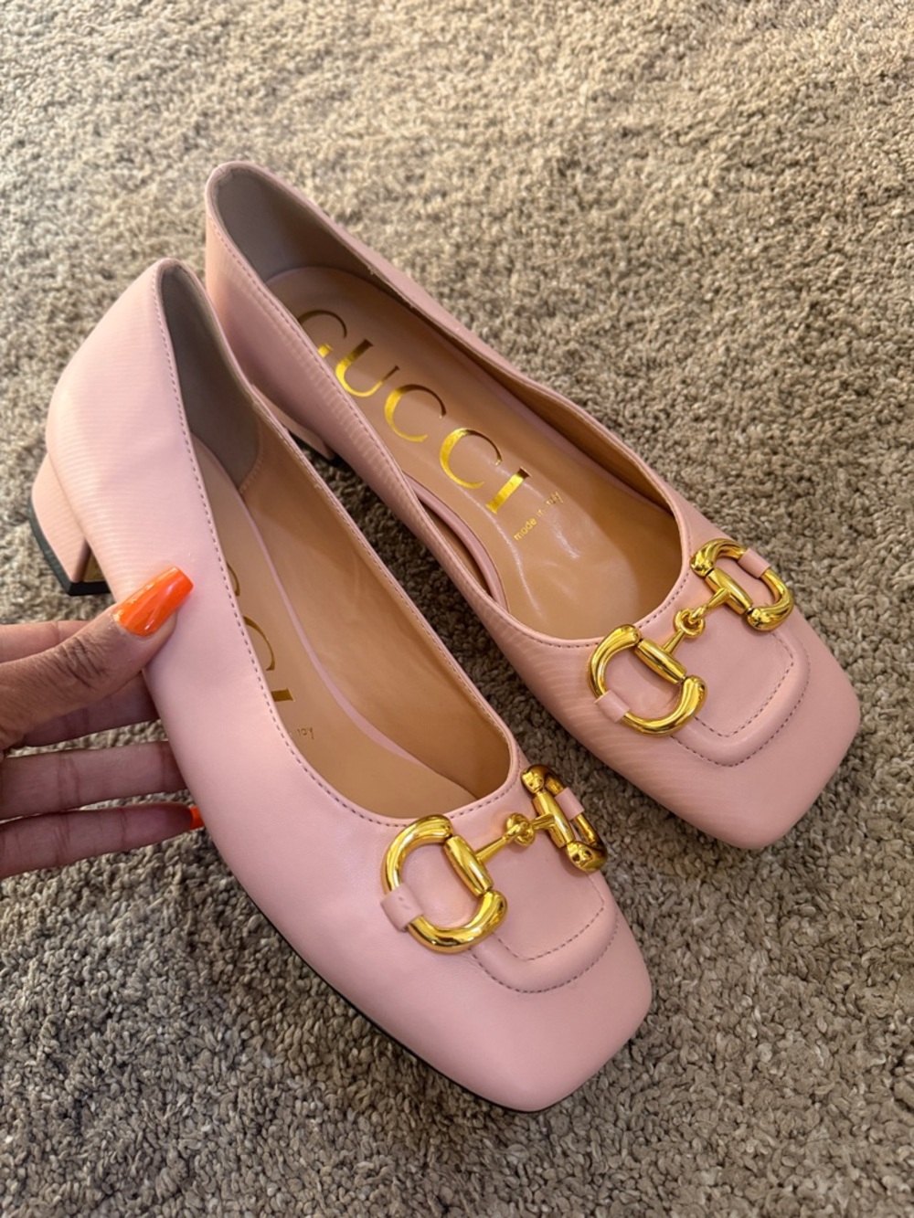 Gucci Blush Pink Horsebit Square Toe Pumps - Picture 16 of 17